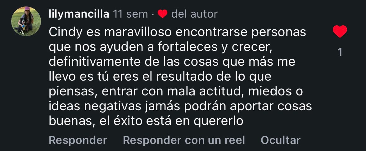 Comentario de una alumna en Instagram